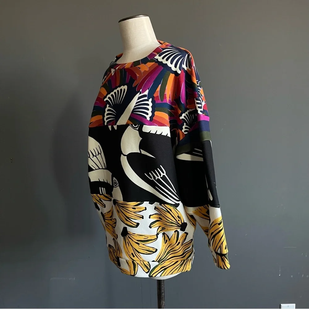 Farm Rio Tropical Bird Banana Print Sweatshirt Oversized Colorful XS Maximalist - Picture 3 of 9